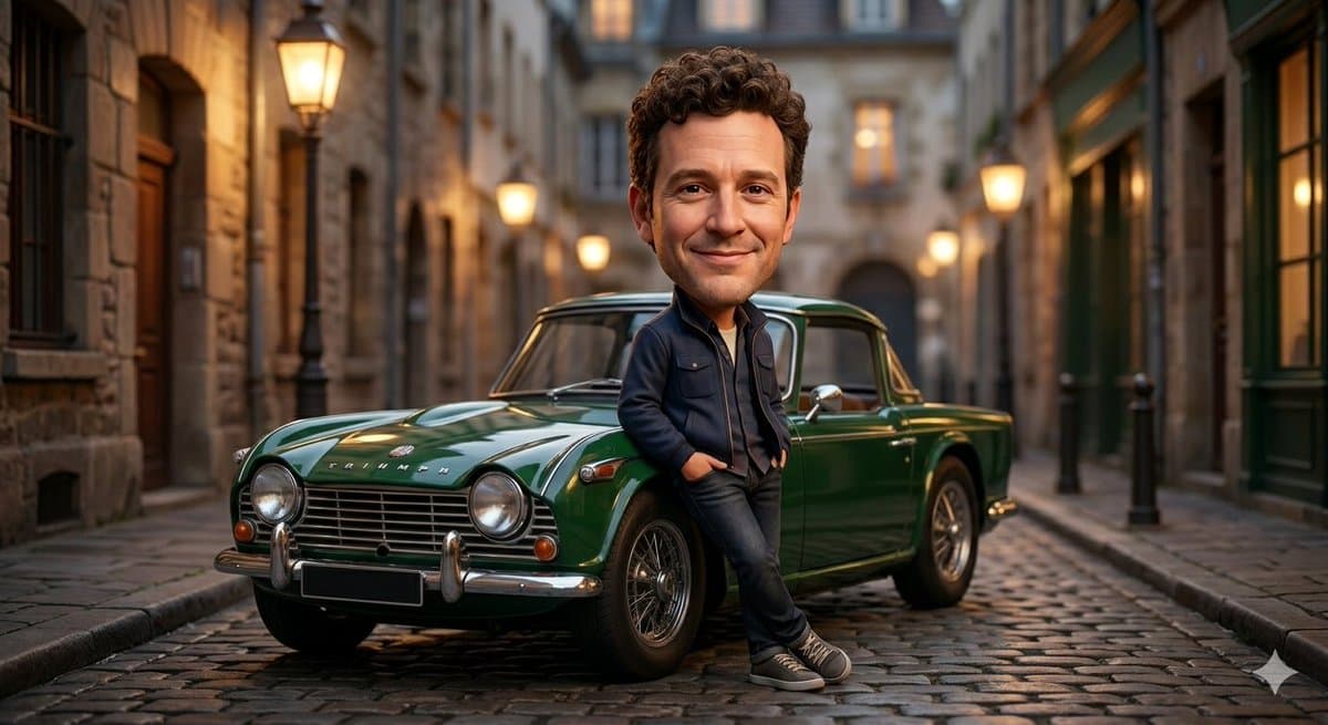 Stylized Caricature with Classic Cars in European Alley