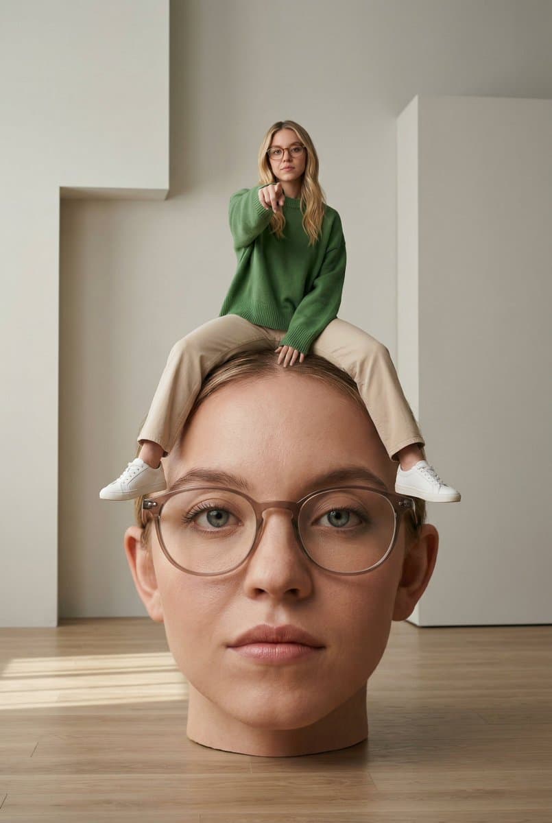 Surreal Interior with Oversized Head and Figure