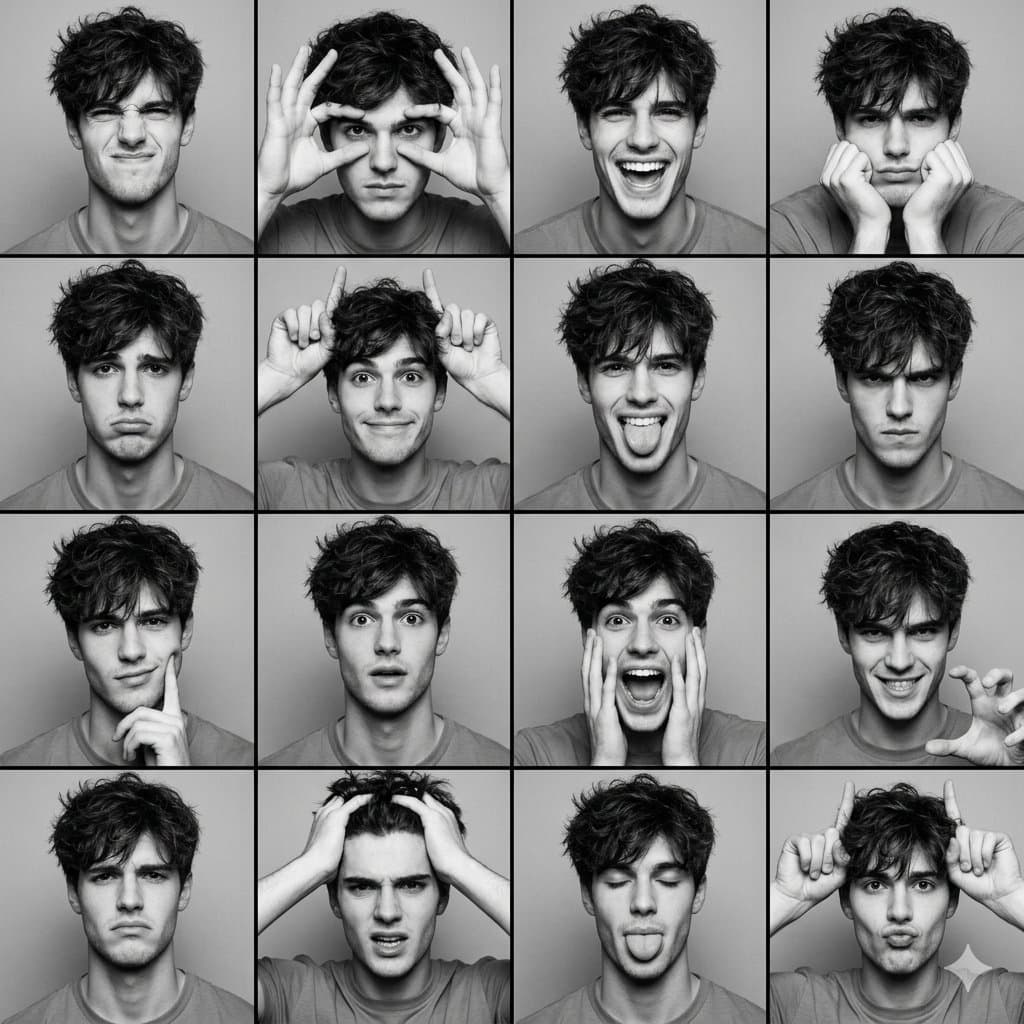 Black and White Photobooth Expression Grid