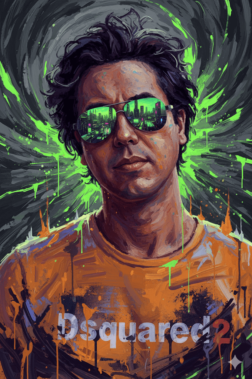 Surreal Digital Portrait with Cityscape Reflection