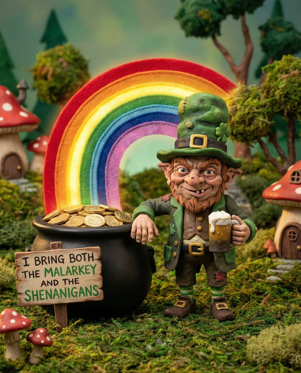 Leprechaun with Beer and Pot of Gold