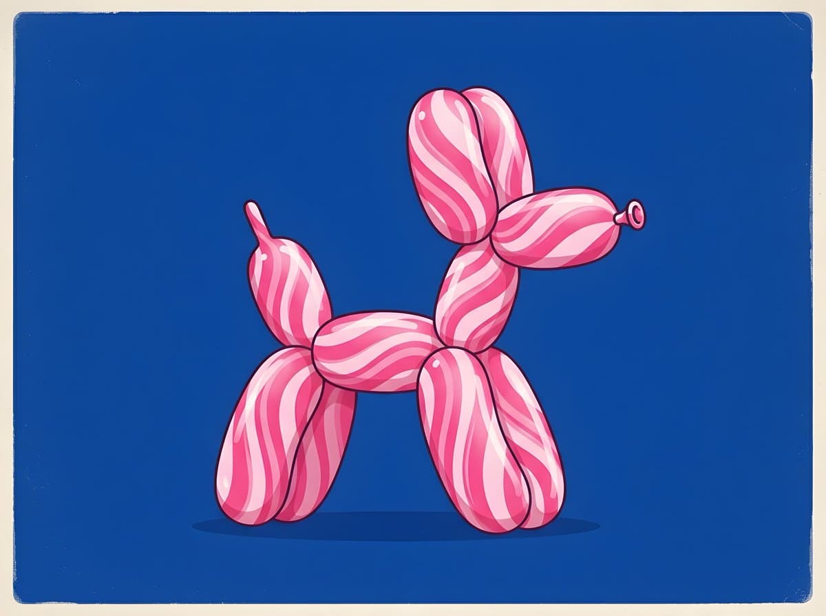Retro Minimalist Swirl Balloon Dog Illustration