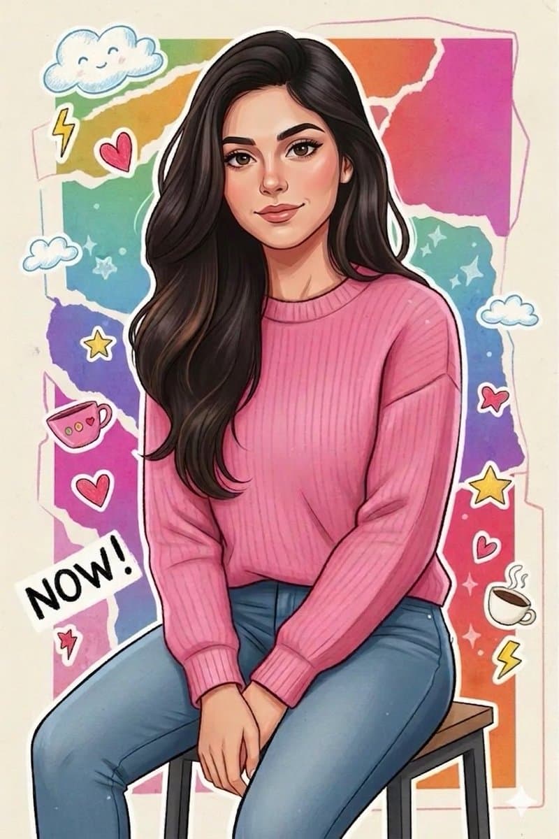 Vibrant Sticker Art Portrait of a Young Woman