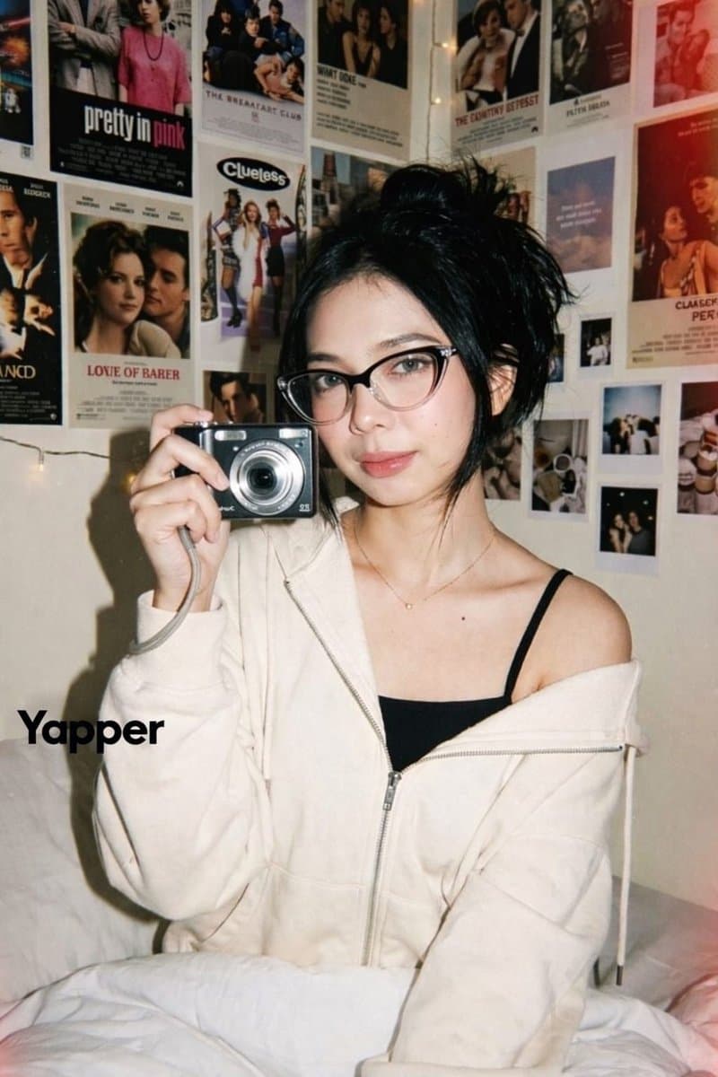 Y2K Digital Camera Portrait with Aesthetic Room Setting