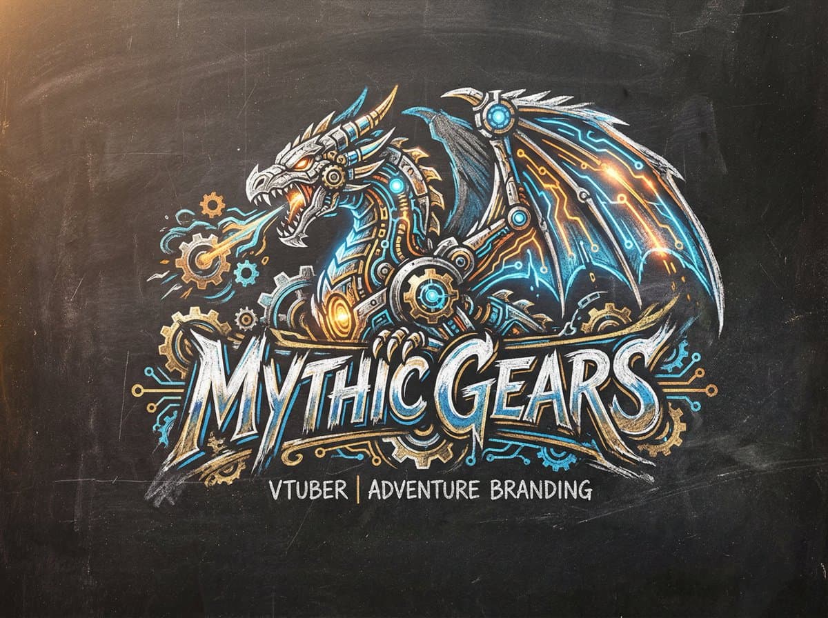 Chalk-Art Mechanical Dragon VTuber Logo