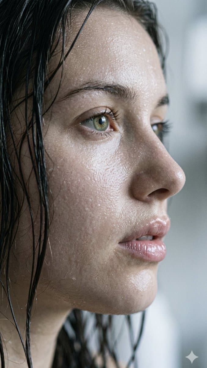 Extreme Close-up of Woman's Face with Glistening Skin