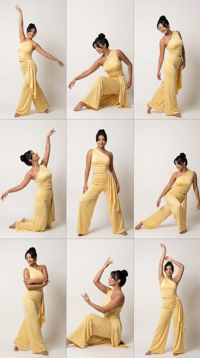 Editorial Grid: Woman in Butter-Yellow Dance Outfit
