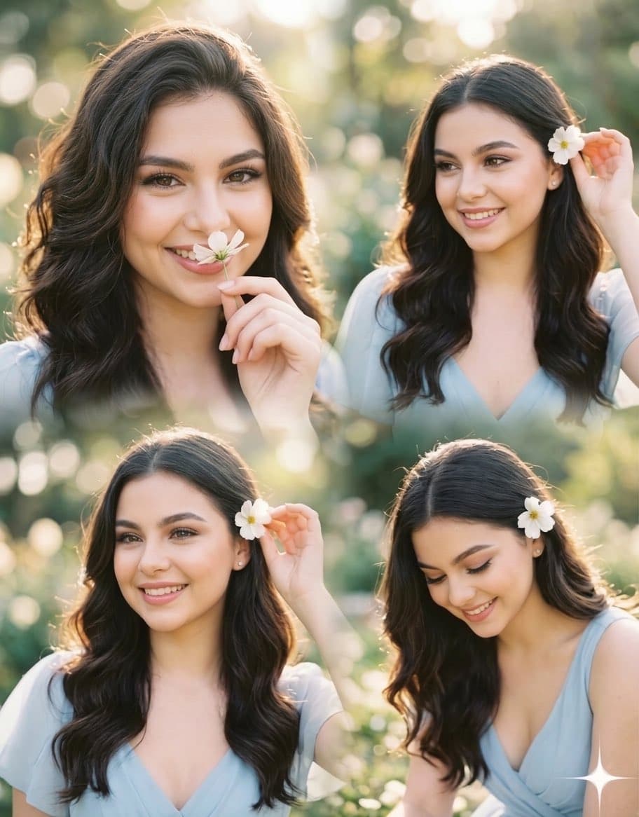 Smiling Woman in Garden, 4-Panel Collage Portrait
