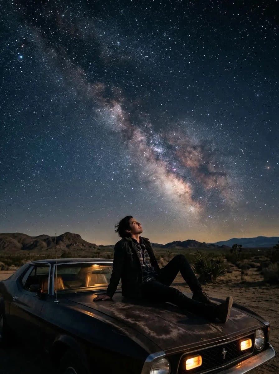 Cinematic Portrait Under Starry Sky