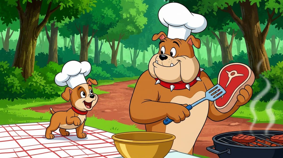 Anthropomorphic Bulldog BBQ in Classic Cartoon Style