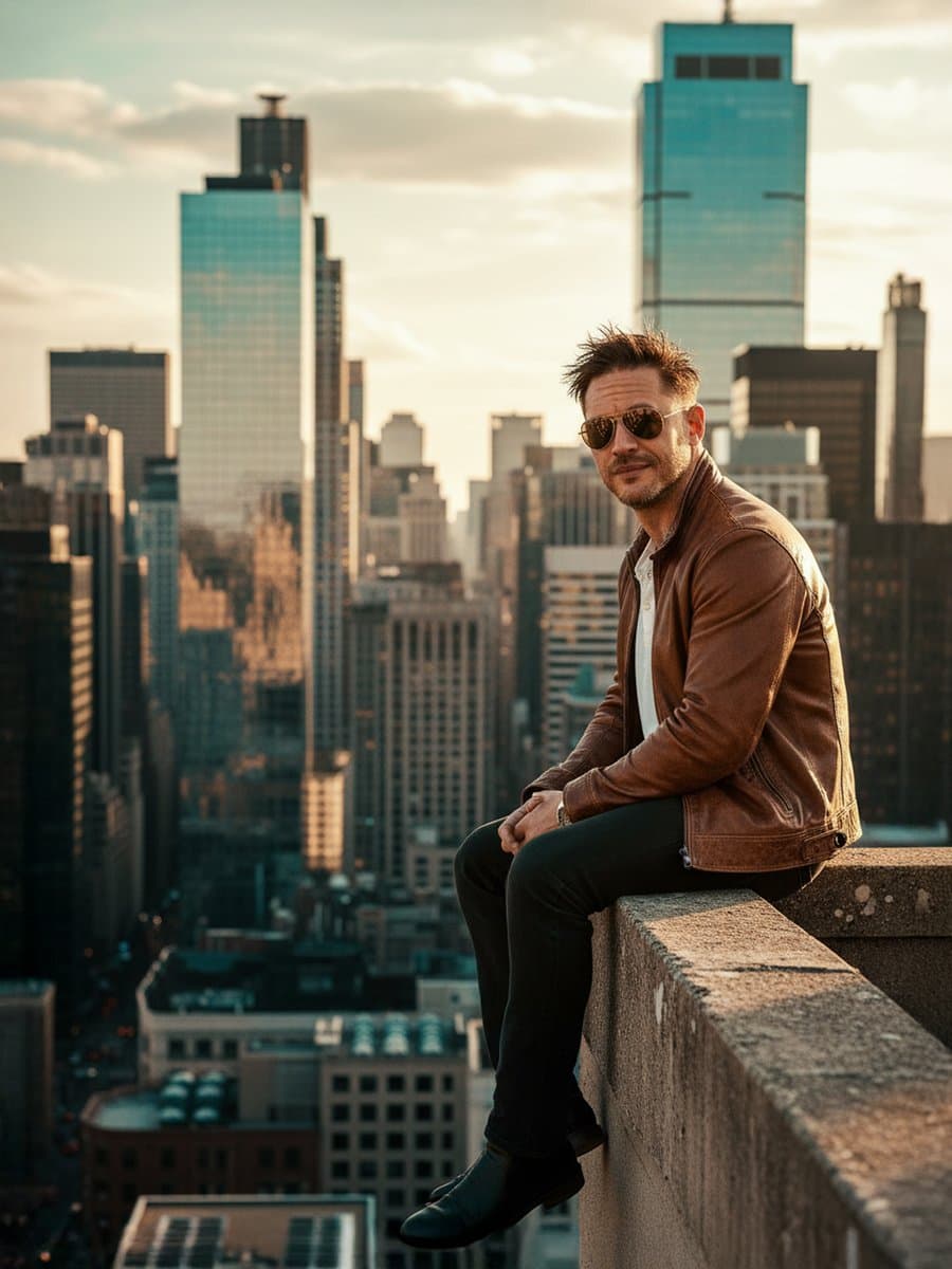 Cinematic Rooftop Portrait at Golden Hour