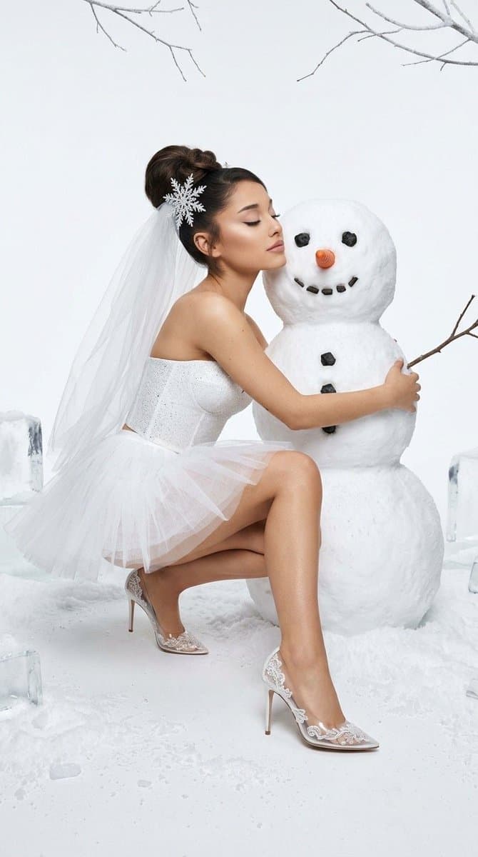 Emma Myers in Winter Fantasy Editorial with Snowman