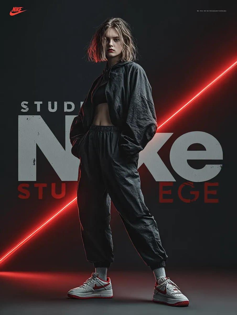 Dynamic Nike Fashion Ad with Light Trails and Glitch Text