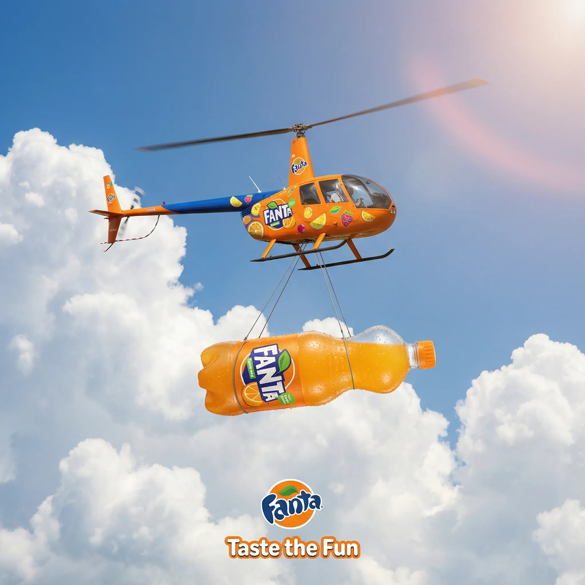 Helicopter carrying product for brand advertisement