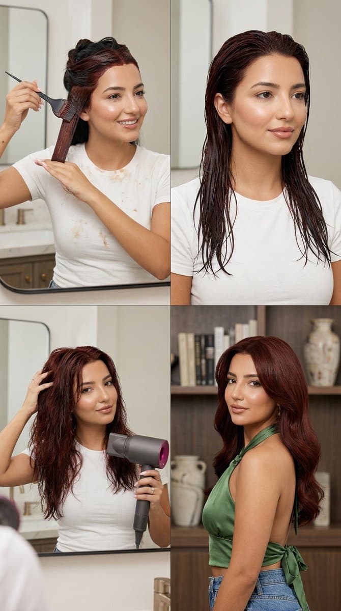 Step-by-Step Hair Dye Beauty Transformation Grid