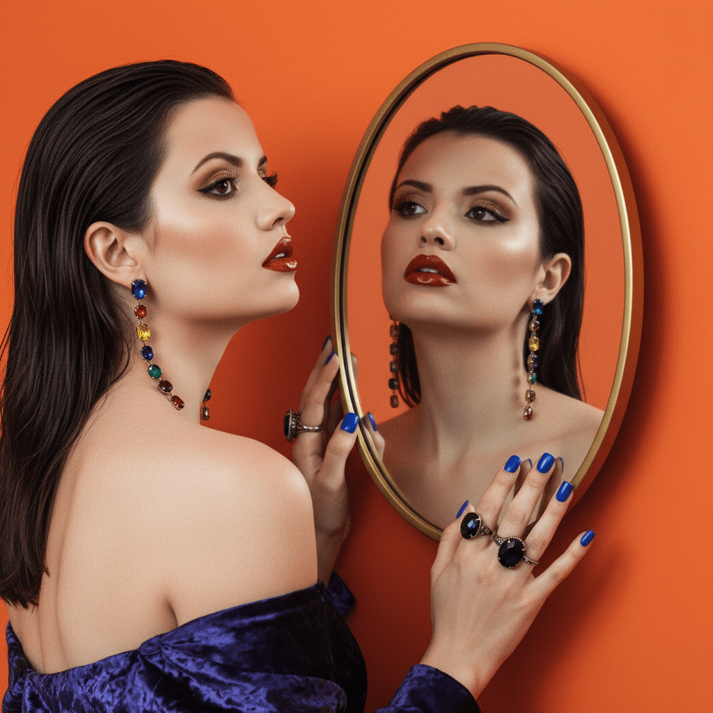High-Fashion Dual Portrait with Mirror Reflection