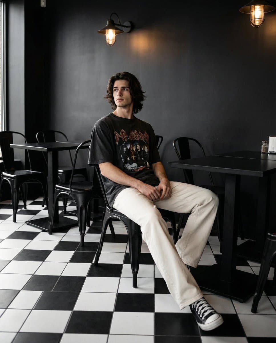 Stylish Man in Monochrome Cafe Portrait