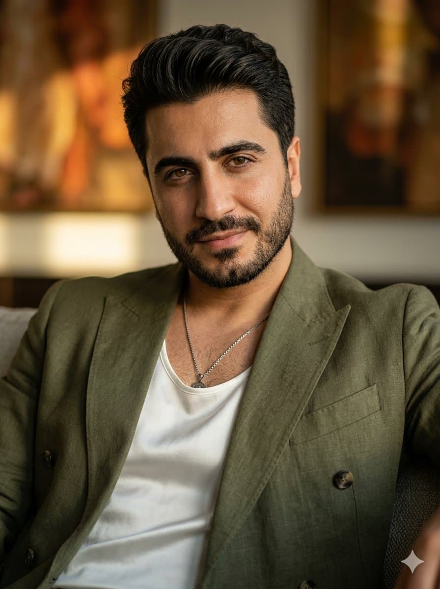 Mature Man Editorial Portrait with Golden Glow
