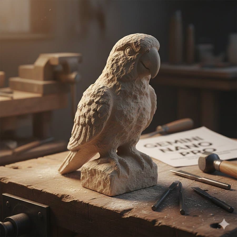 Stone-Carved Statue on Workbench