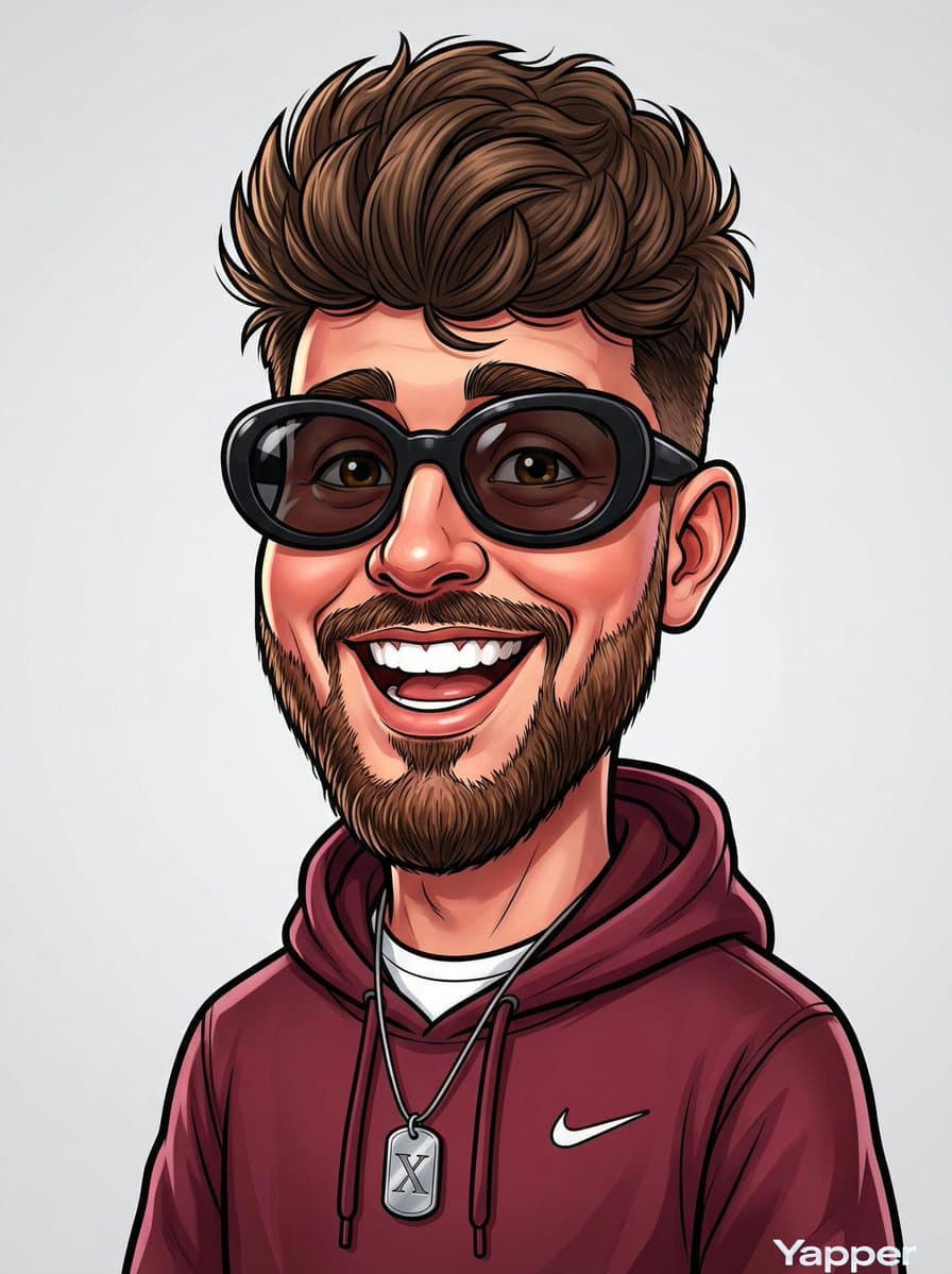 Excited Bearded Man Caricature Portrait