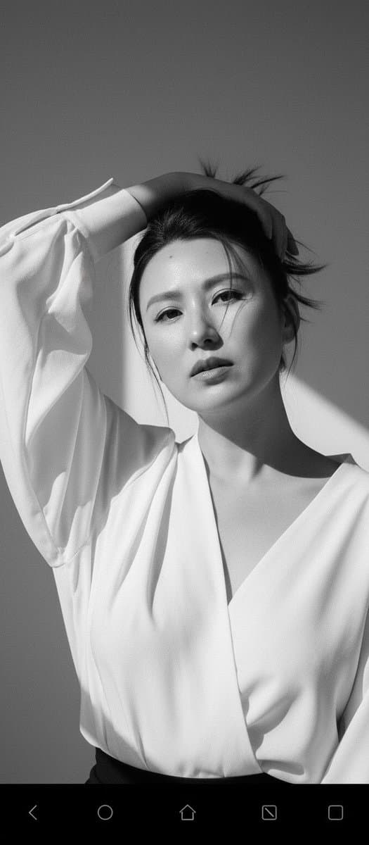 Black and White High-Fashion Portrait with Dramatic Pose