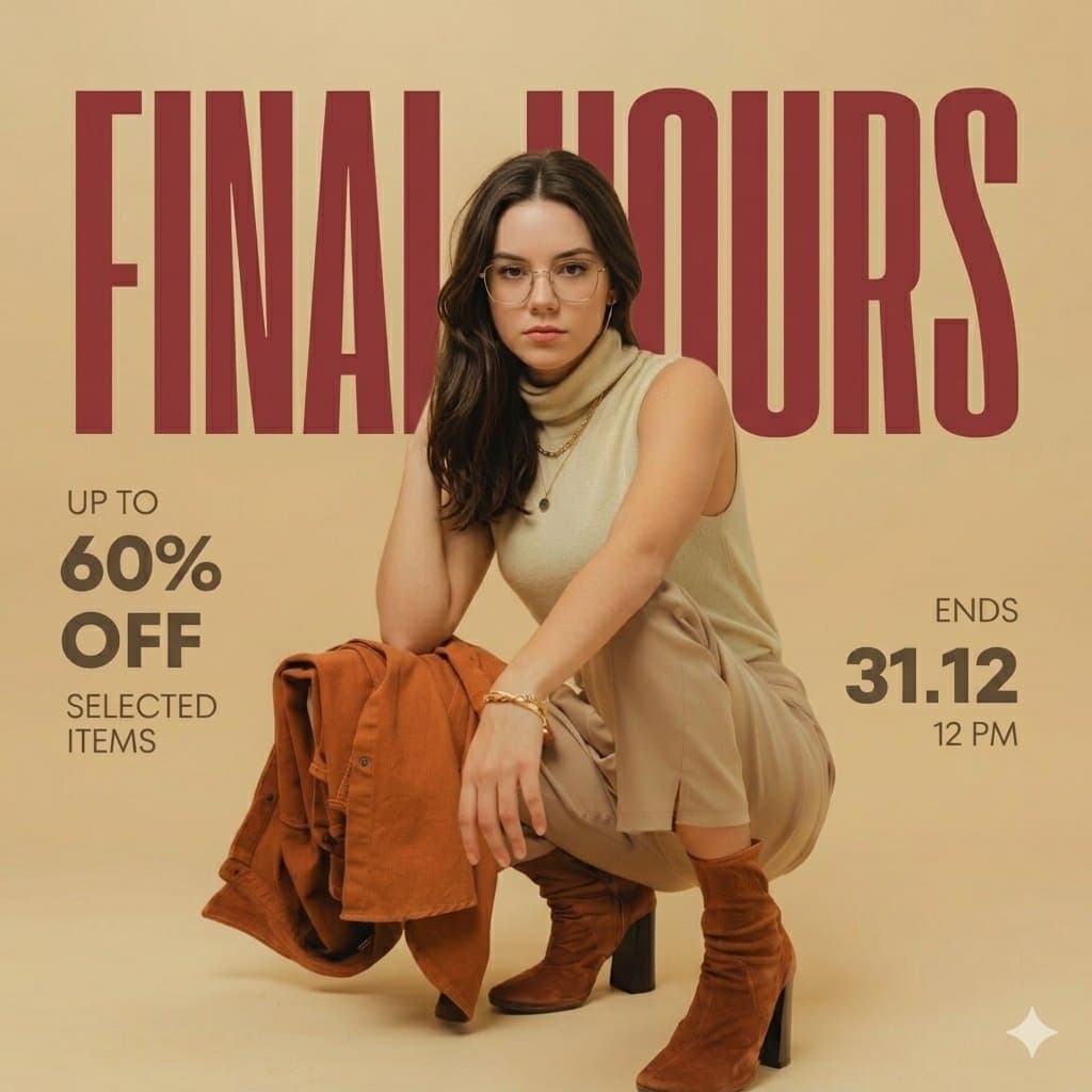 Fashion Ad Poster: Beige Outfit, Editorial Style