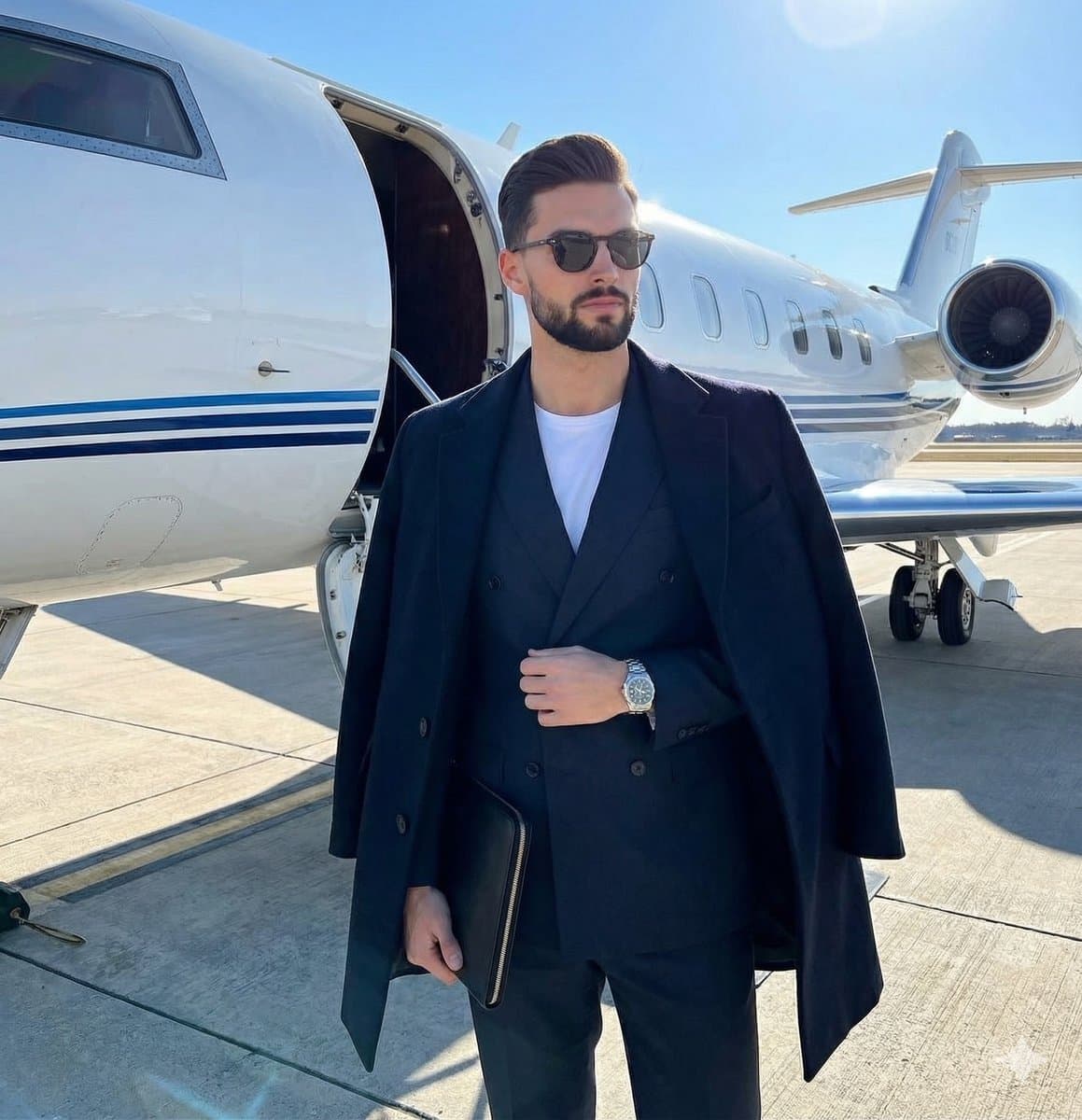 Man in Suit with Private Jet