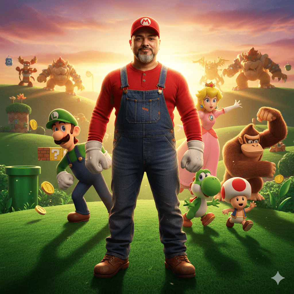 Cinematic Mario Bros Portrait with Humanized Mario