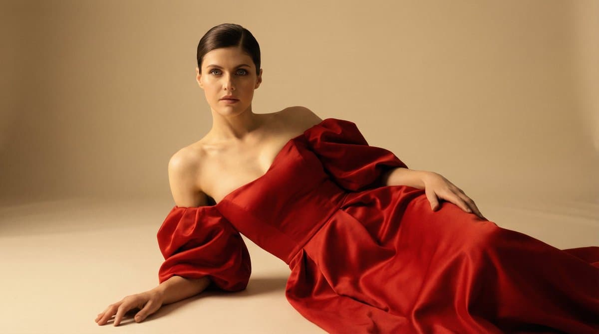 Cinematic Studio Portrait in Red Gown