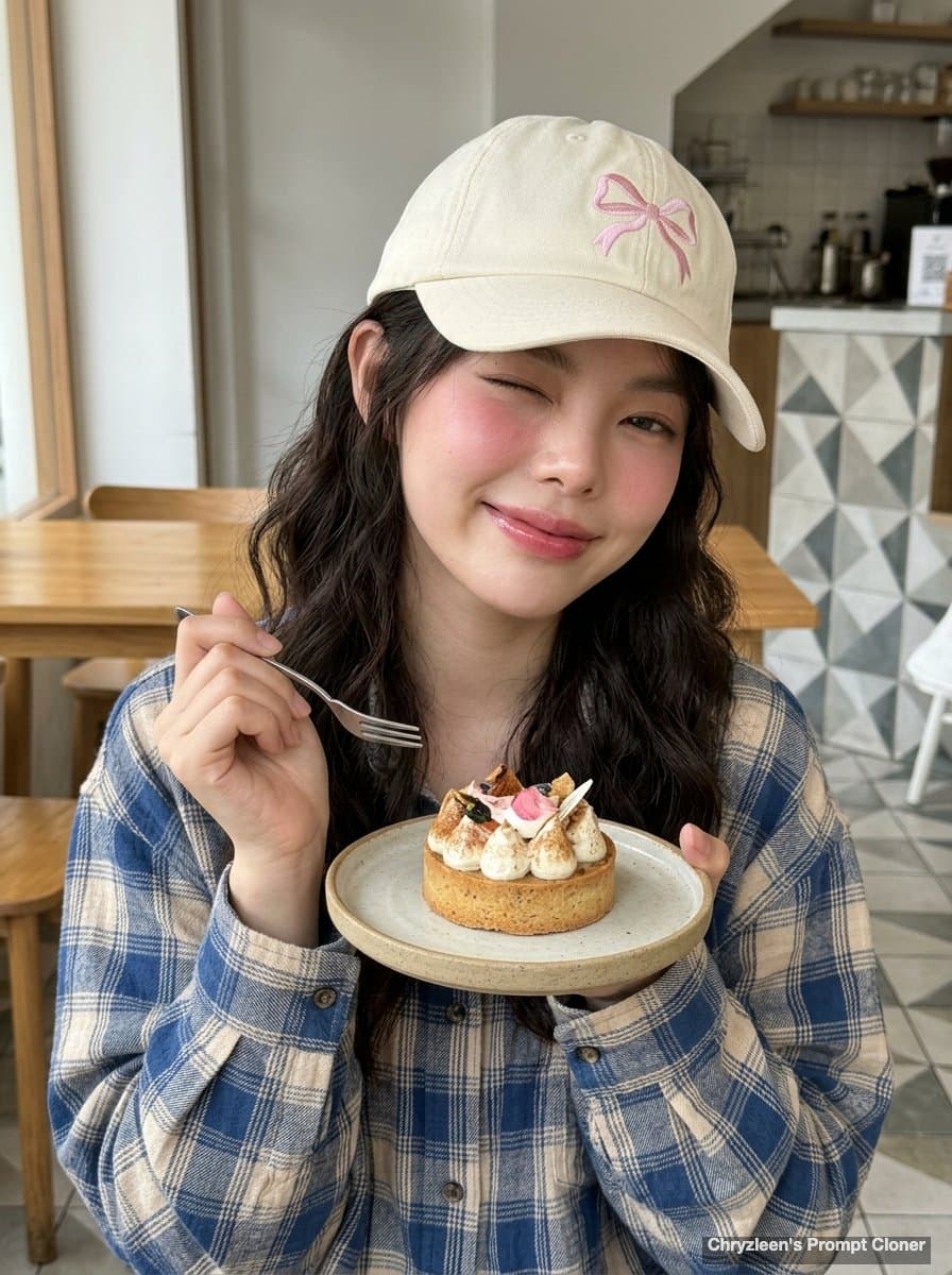 Young Woman in Cafe with Dessert