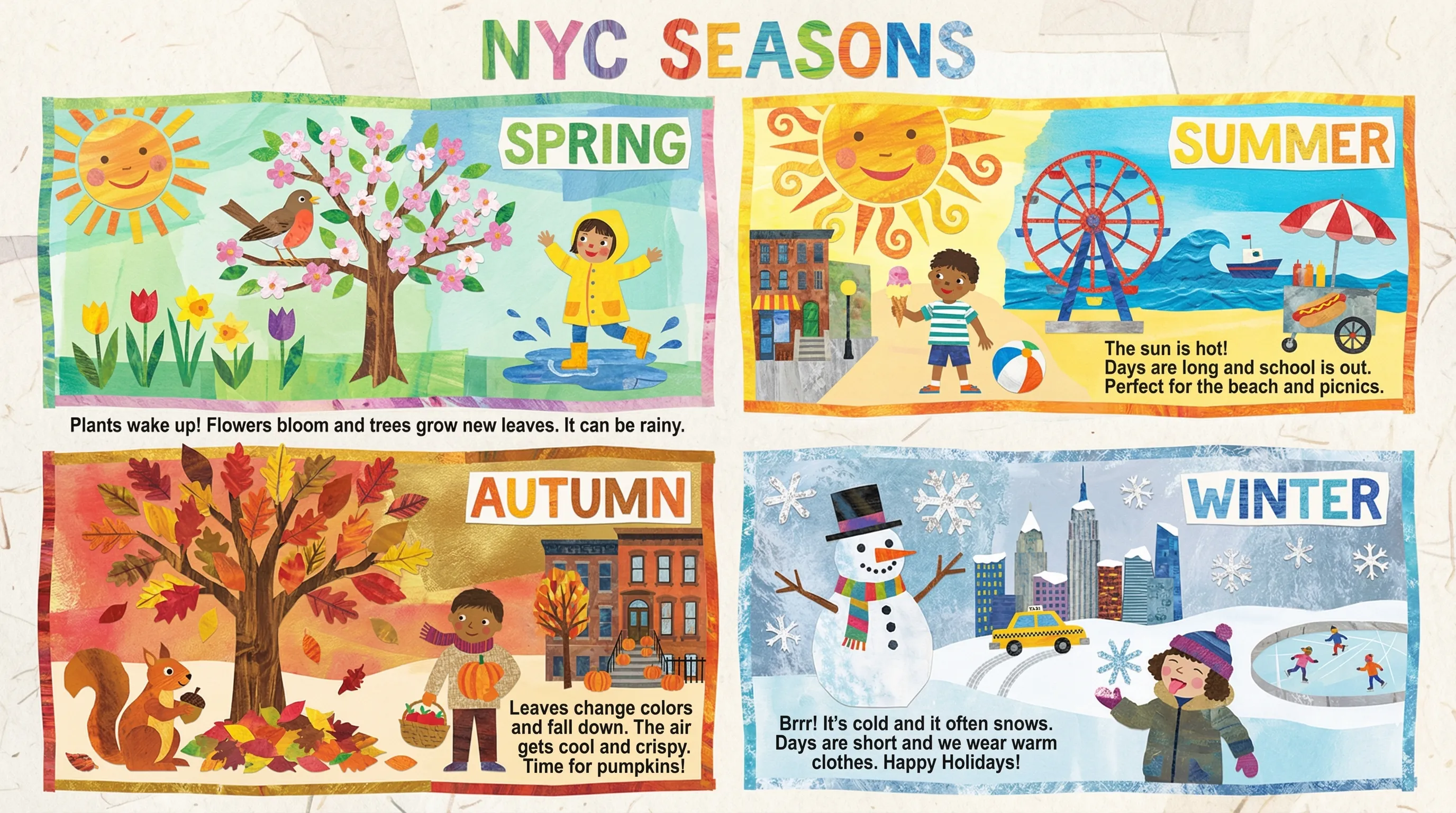 Eric Carle Style NYC Four Seasons Infographic