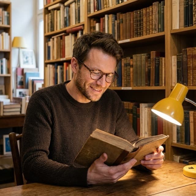Person Reading in Vintage Bookstore