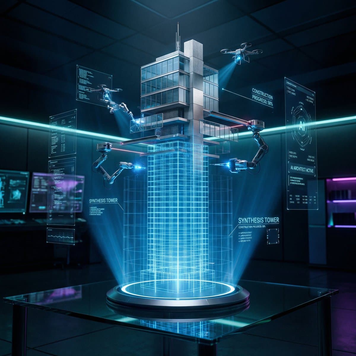 Futuristic Burj Khalifa Holographic Construction