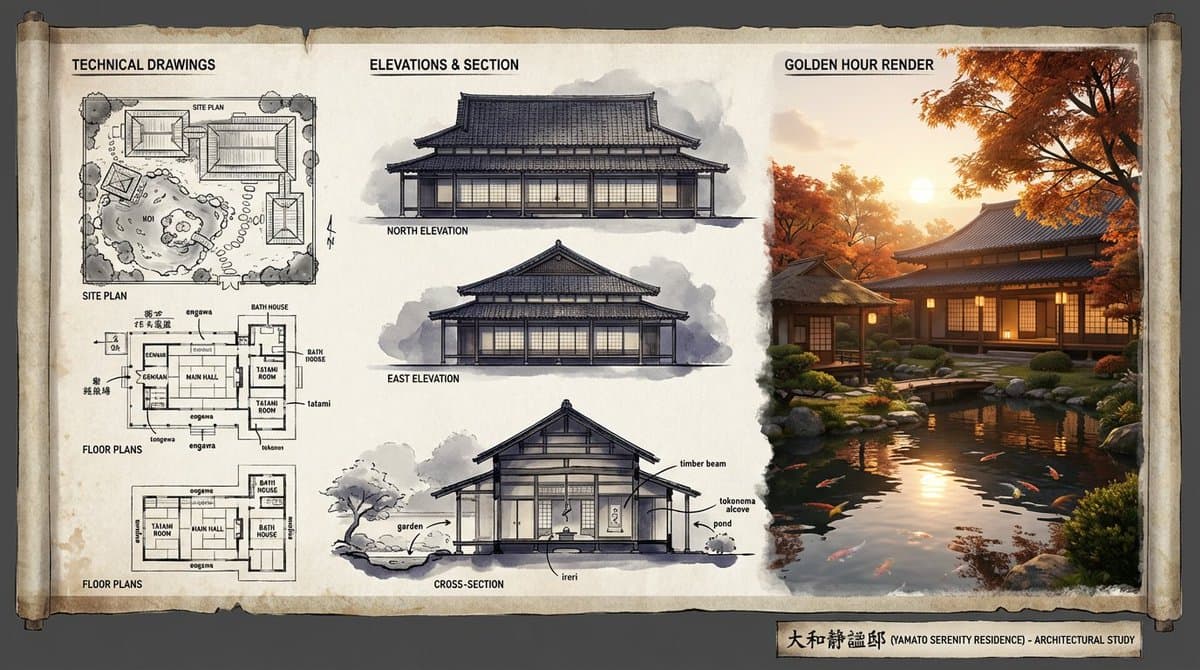 Japanese Ryokan Architectural Presentation Board