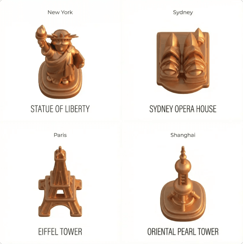 3D Toy-like Landmark Icon Set on White Background