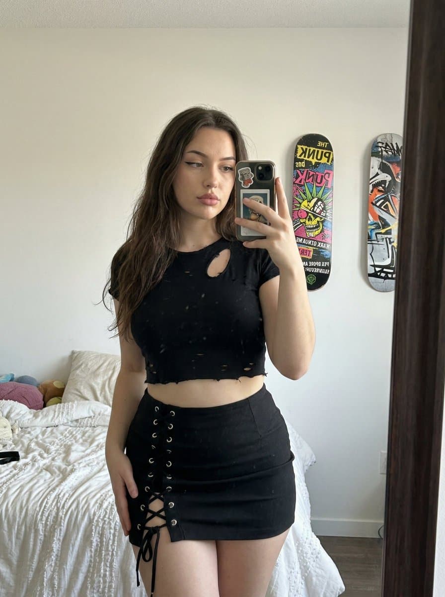 Casual Smartphone Mirror Selfie of Young Woman