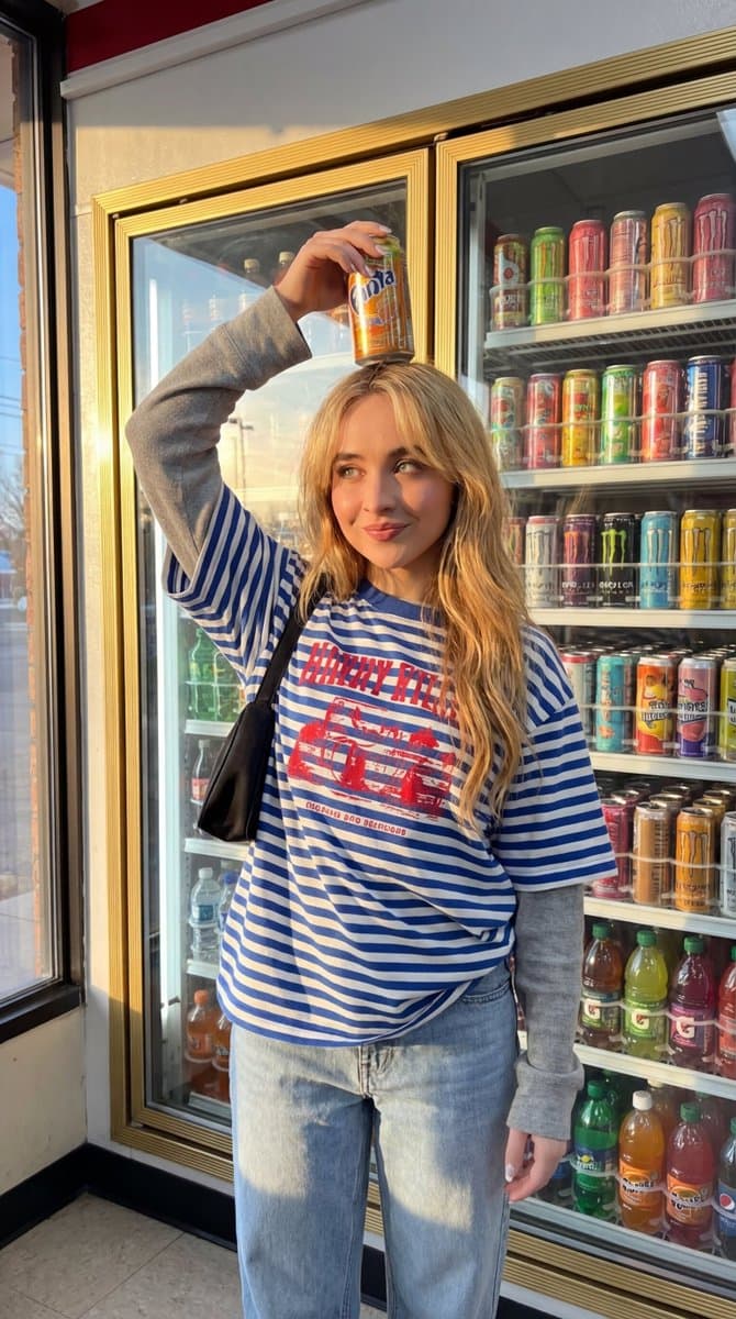 Stylish Woman at Convenience Store Refrigerator