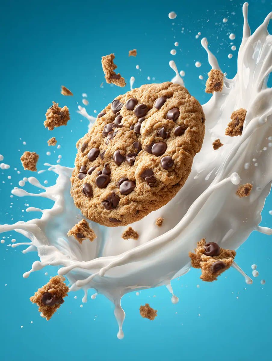 Oreo Cookie Dunked in Milk, Ultrarealistic Close-up