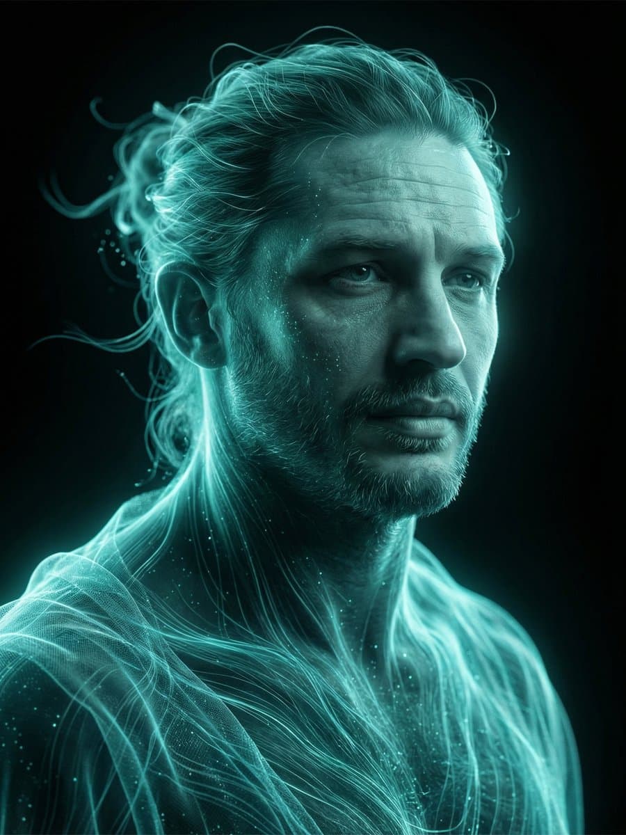 Ethereal Man of Glowing Energy Strands Portrait