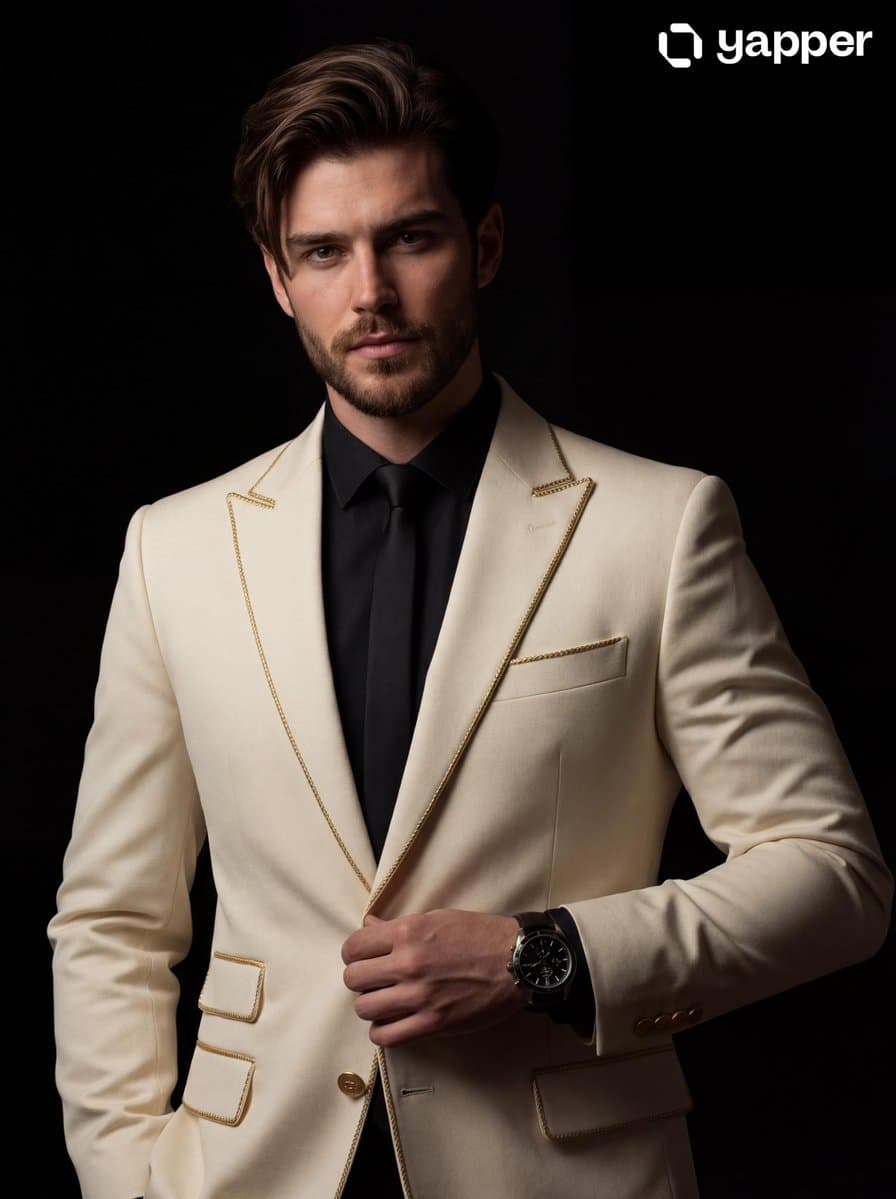 Cinematic Portrait of a Man in a Cream Suit