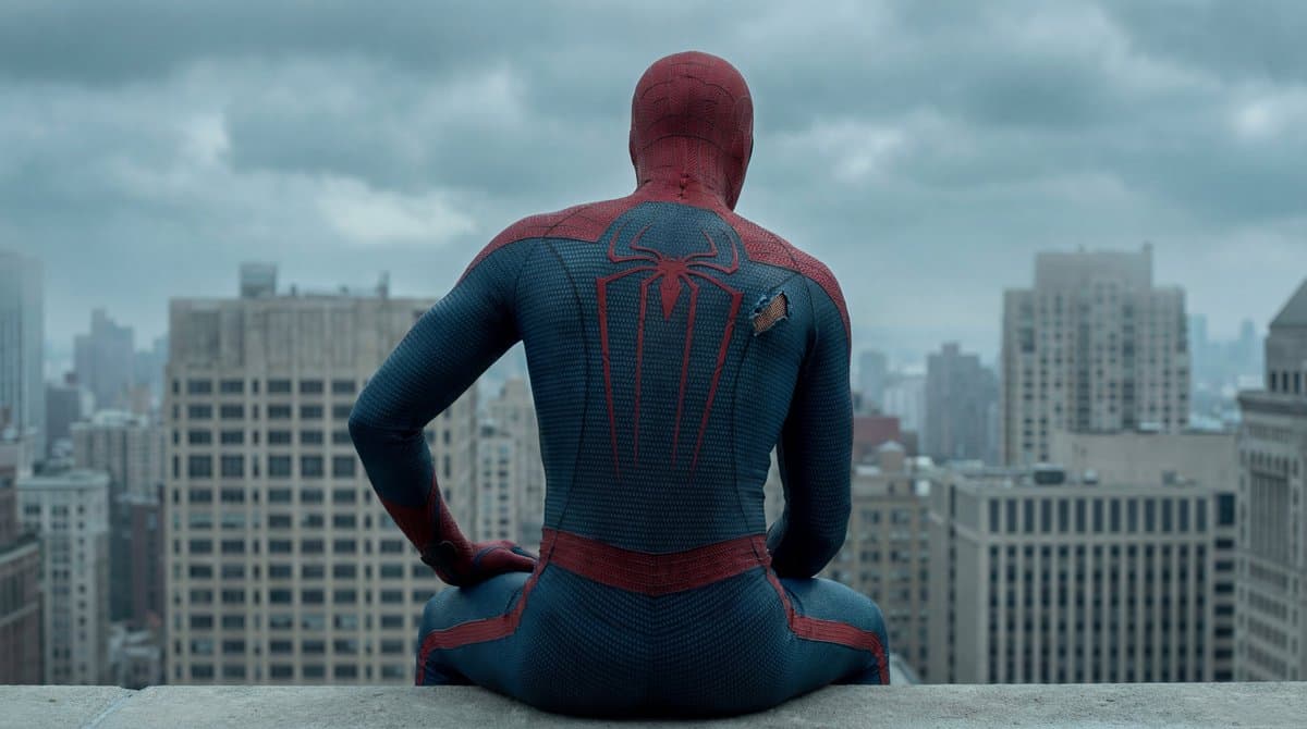 Superhero on Skyscraper Rooftop, Cinematic Style