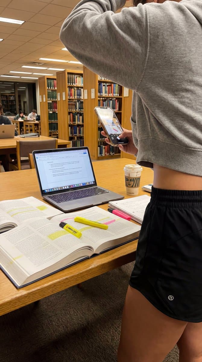 College Athlete Studying in Library, Snapchat Vibe