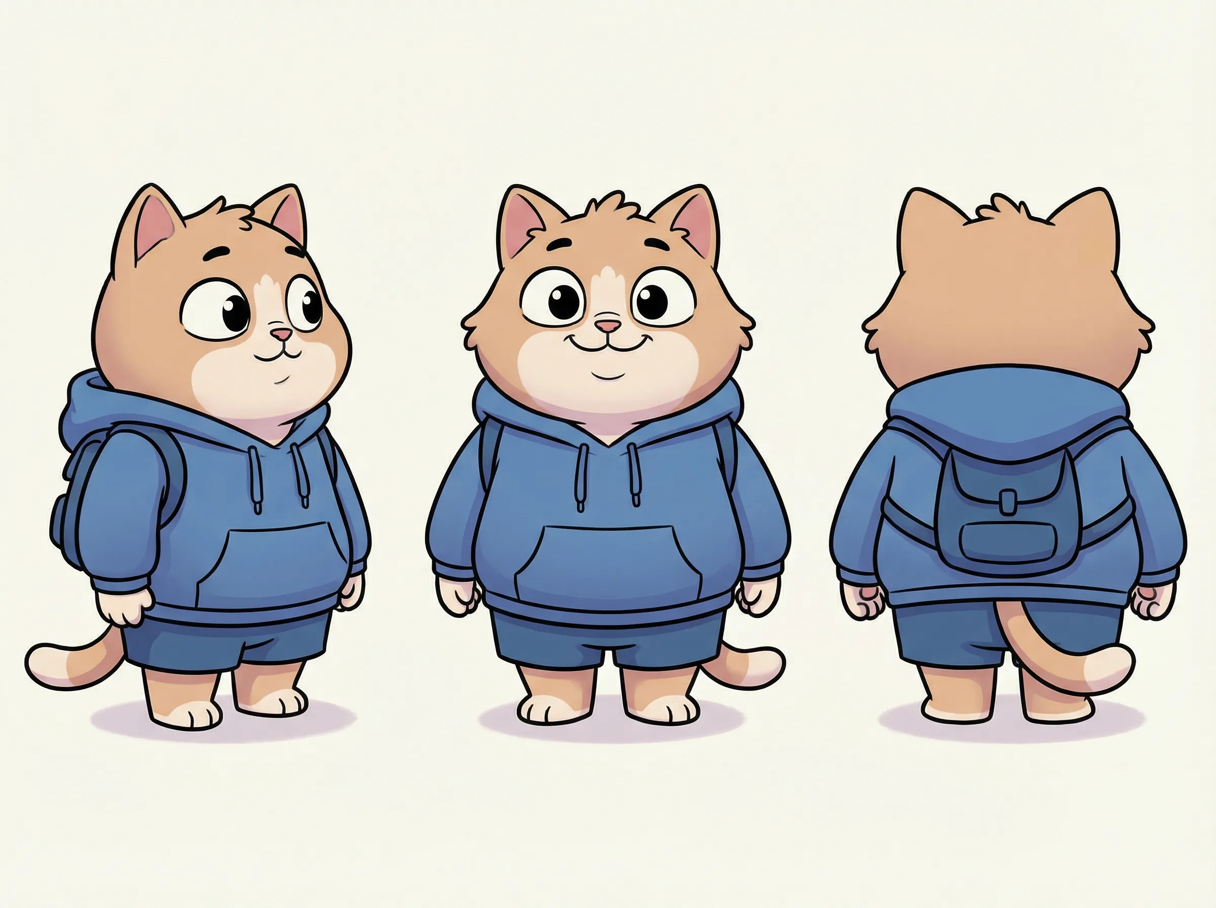 Anthropomorphic Cat Mascot in Triple View