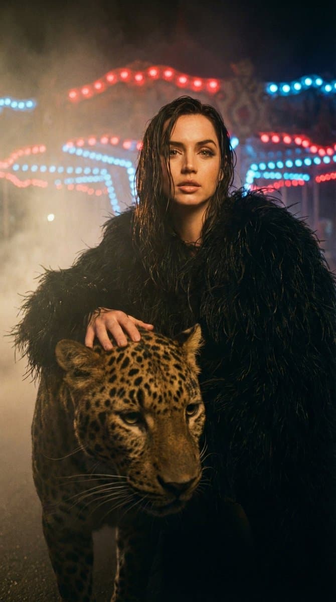 High-Fashion Cinematic Portrait with Leopard