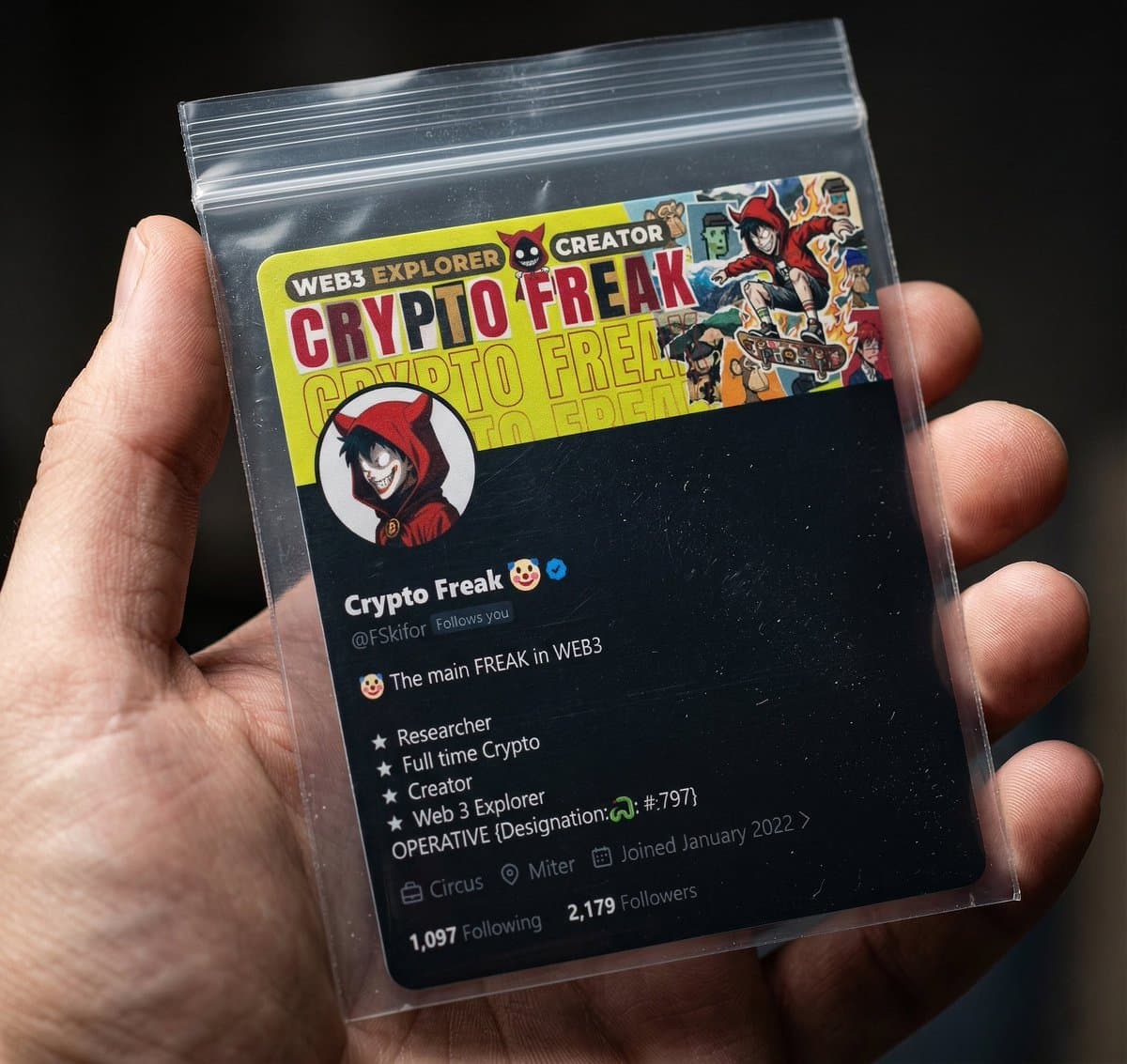 Photorealistic Hand Holding Collectible Card in Zip Bag
