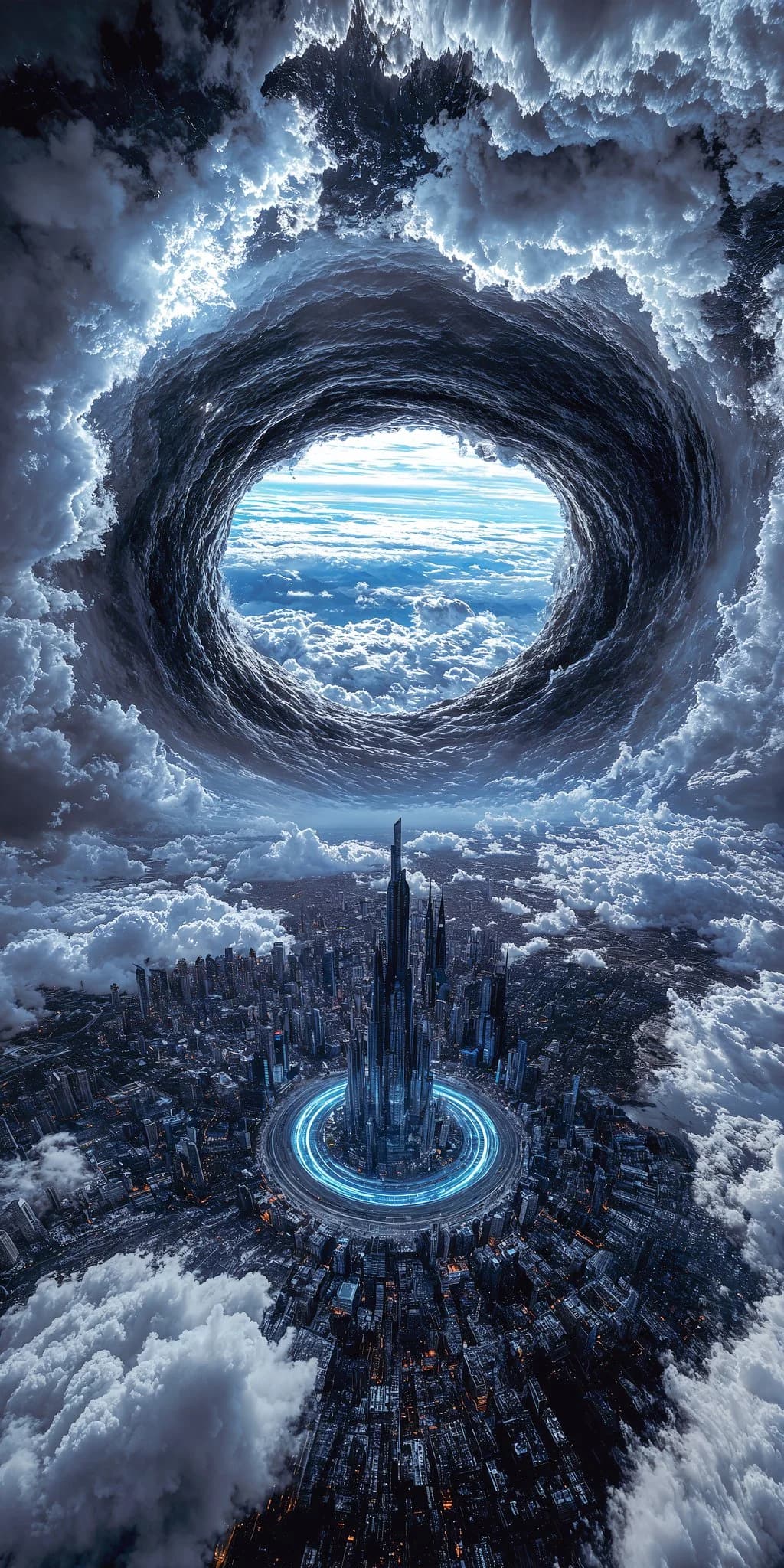 Spiral Vortex over Futuristic City