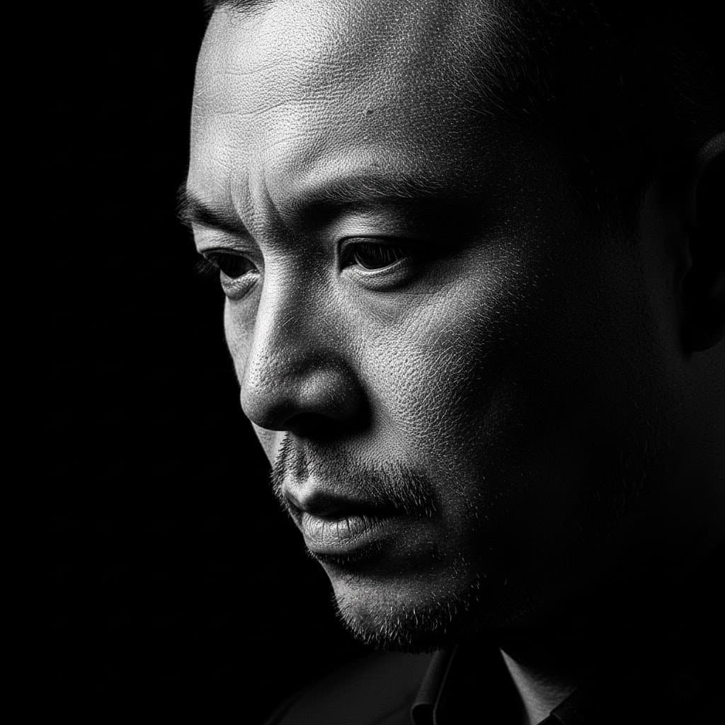 High-Contrast Woodcut Style Portrait of a Man