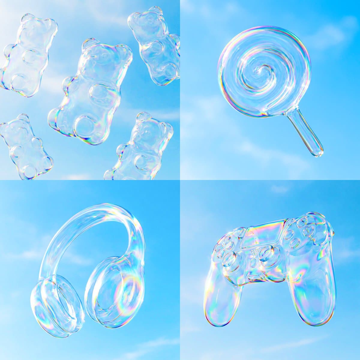 Floating Soap Bubble Object with Iridescent Reflections