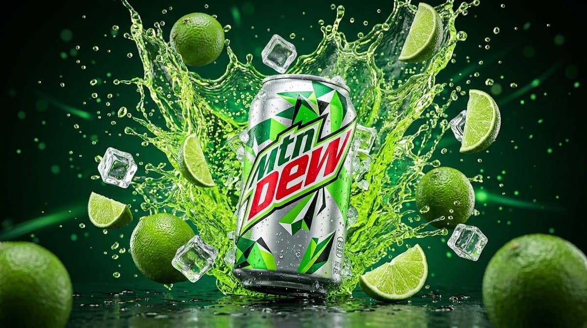 Mountain Dew Can with Neon Green Liquid Burst