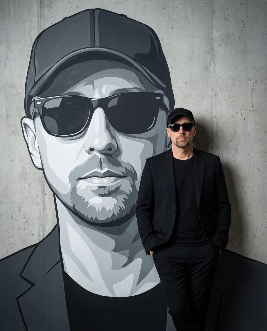 Studio Portrait with Stylized Mural Background